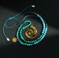 azuryt z  malachitem i larimar w naszyjniku spirala